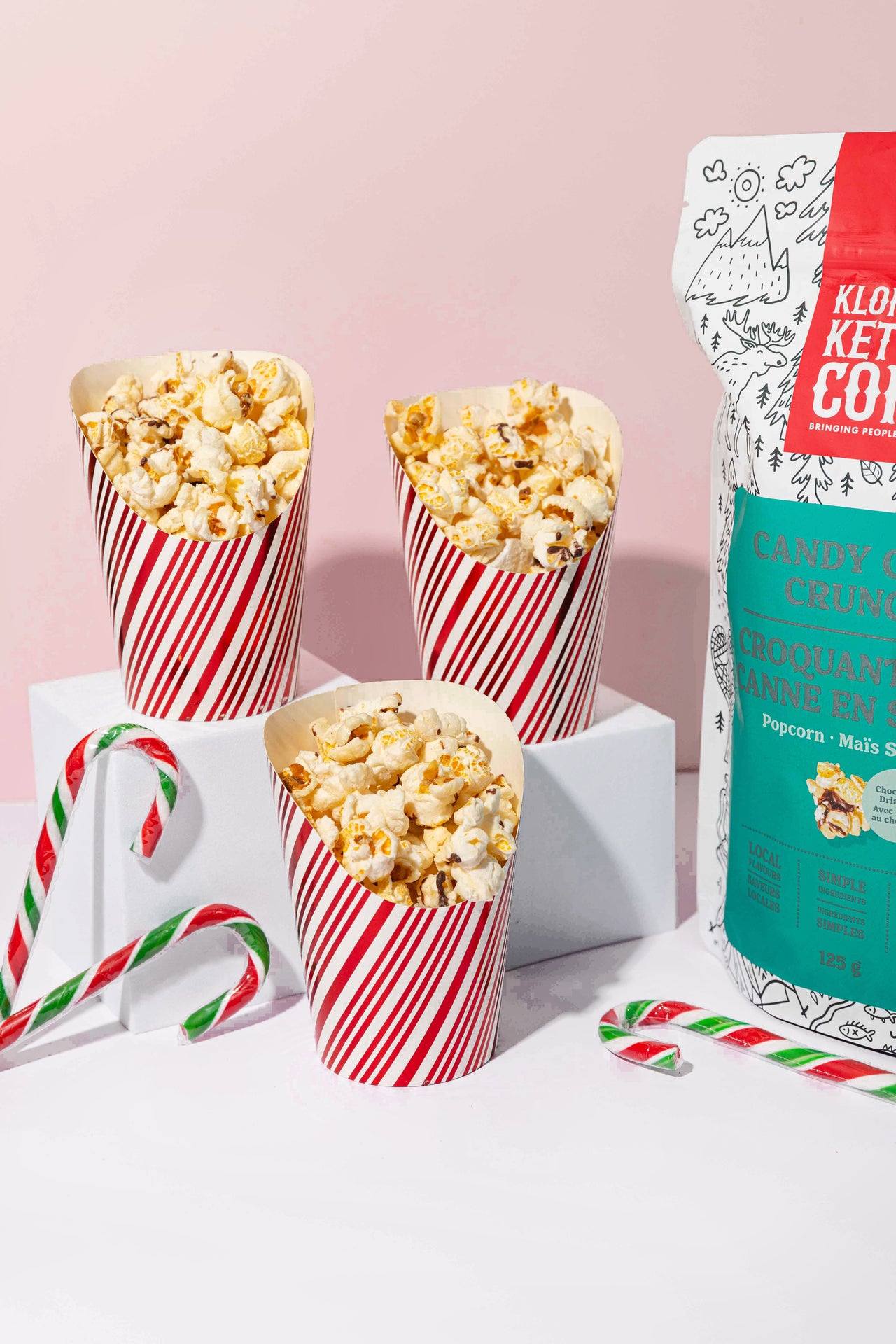 Candy Cane Crunch (chocolate drizzle) popcorn