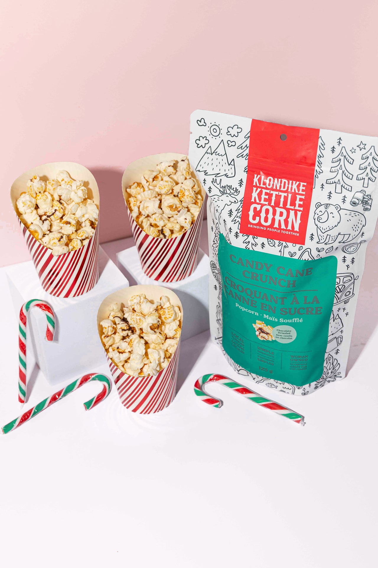 Candy Cane Crunch (chocolate drizzle) popcorn
