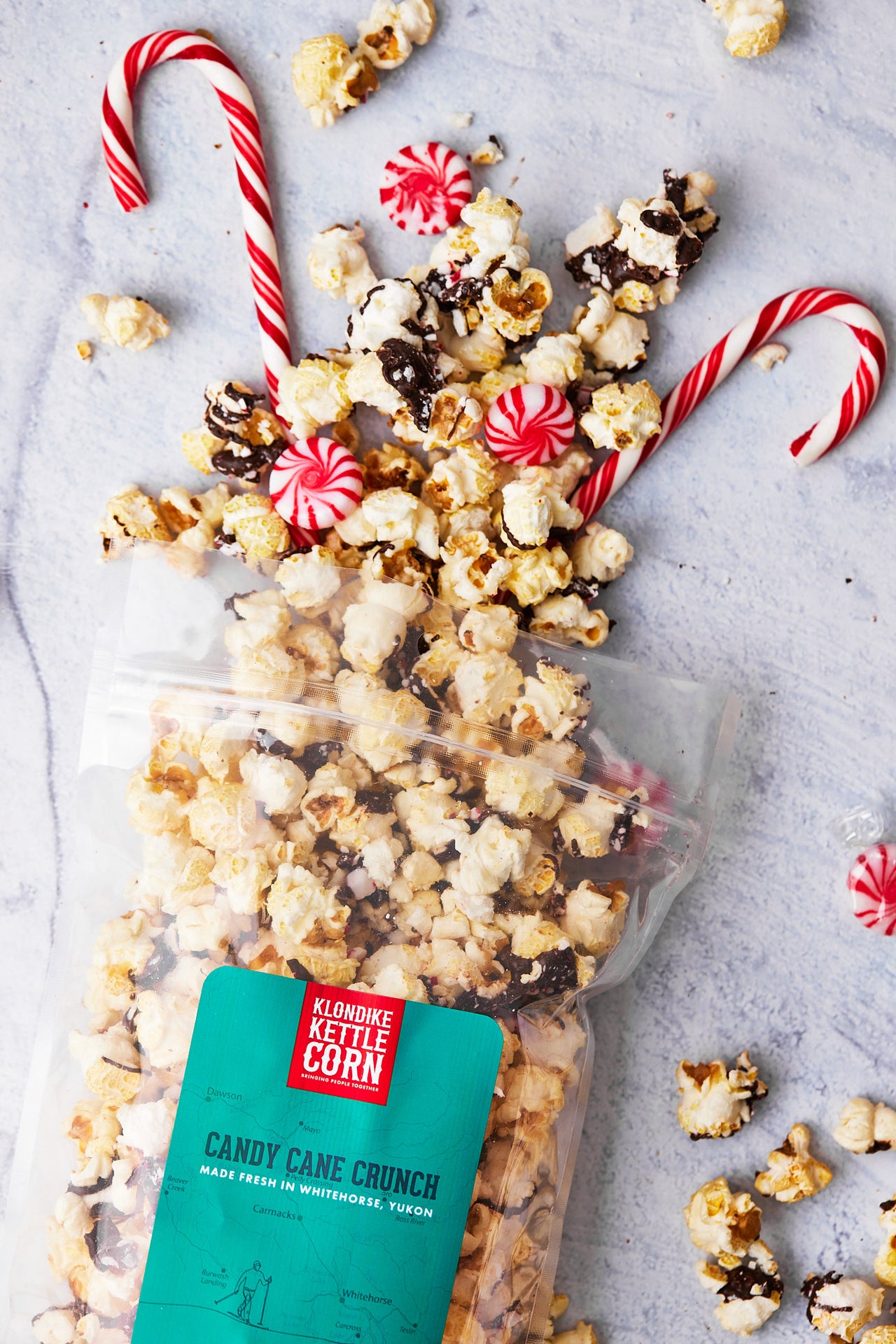 Candy Cane Crunch (chocolate drizzle) popcorn